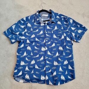 NAUTICA Classic Fit Men's Sailboat Print Short Sleeve Shirt Blue/White Size XXL